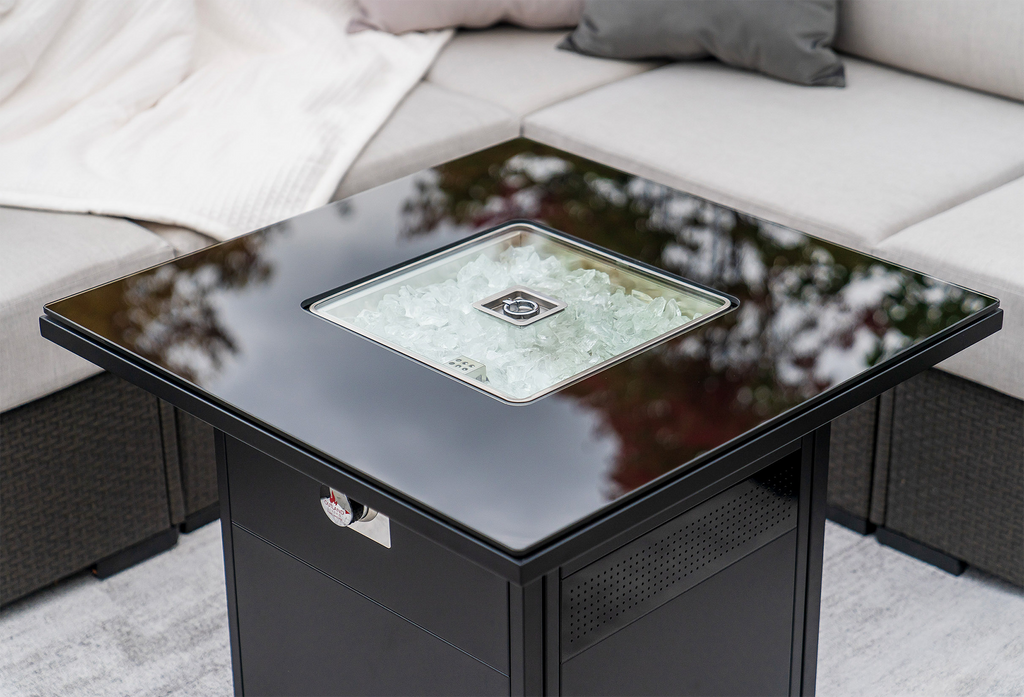 Lemonbest Propane Fire Pit, Fire Pit Table, 50000 BTU, Stainless Steel Lid w/Fire Glass, Square Lemonbest Propane Fire Pit, Fire Pit Table, 50000 BTU, Stainless Steel Lid w/Fire Glass, Square